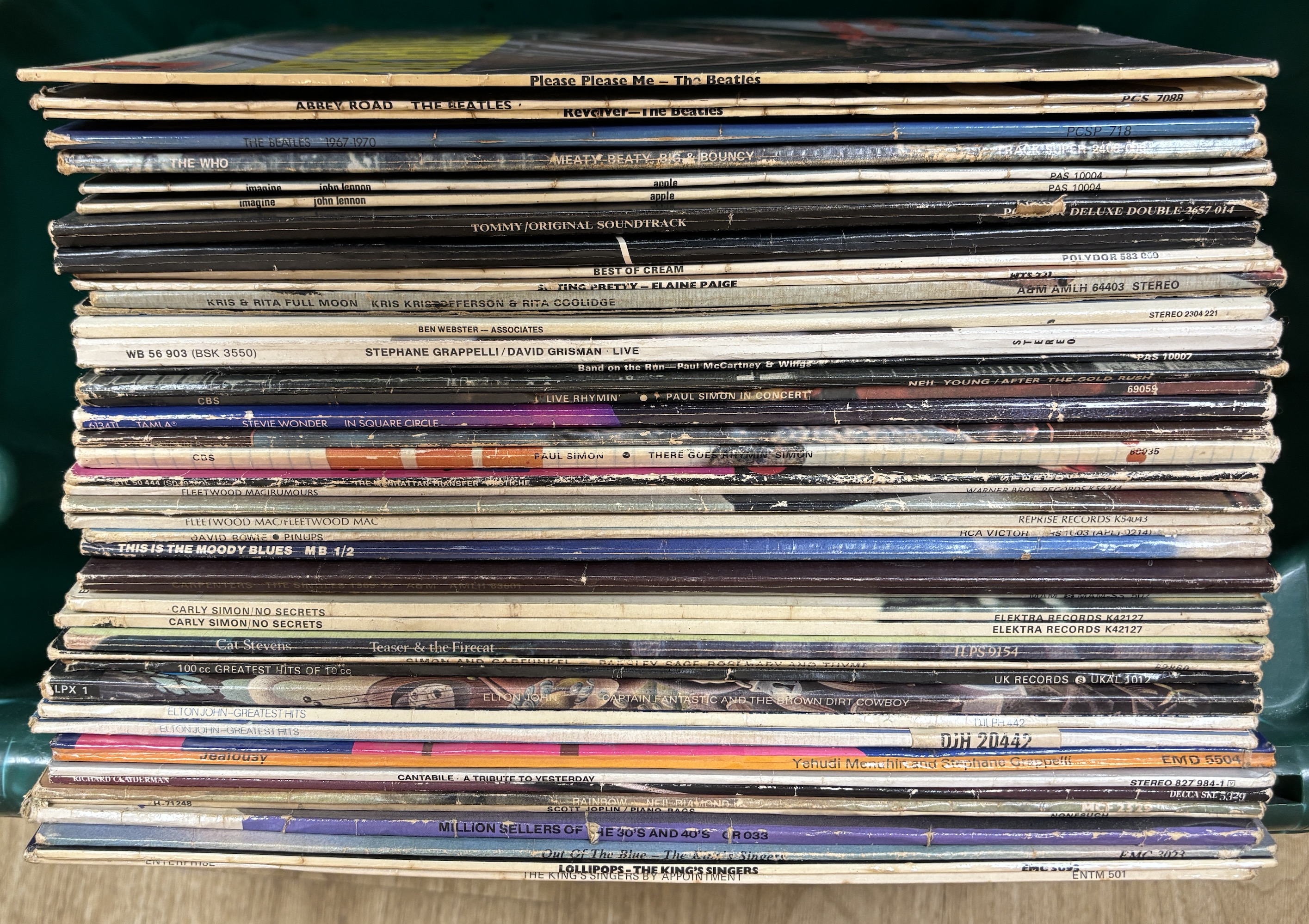 46 mainly 1970s/80s LPs including; The Beatles, The Who, Pink Floyd, Cream, Paul Simon, Stevie Wonder, Fleetwood Mac, Elton John, 10cc, etc. notable albums include; Please Please Me, Abbey Road, Revolver, Meaty, Beaty, B